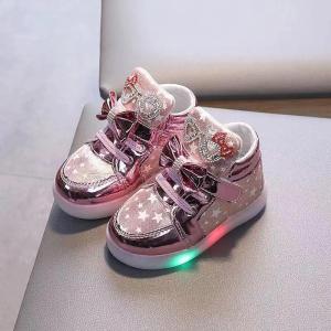 Christmas gifts Girls Shoes Rhinestone Bow Children Casual Shoes LED Lighted Kids Sneakers High Top Pink Princess Shoe Glowing Girls Board Shoes
