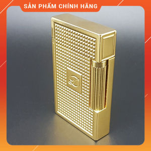 Hộp Quẹt Bật Lửa Dupont Gas Đá D136V Họa Tiết Kẻ Cách Điệu Chữ D ở Giữa Màu Vàng - Dùng Gas Đá Cao Cấp