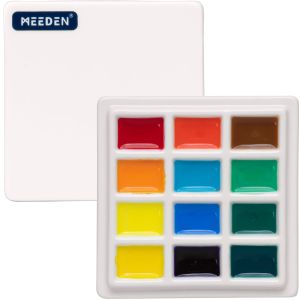 MEEDEN Ceramic Watercolor Palette with Cover 12-Well White Porcelian Mixing Tray Artist Painting Palette with Lid Square Painting Tray Palettes for Watercolor Gouache Acrylic Painting 3¾" x 3¾"
