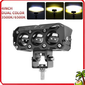 Mini LED Driving Spotlight – Dual Color Super Bright Aluminum Alloy 3 Mata Design Waterproof Madaling I-install Perfect para sa Night Ride at Safety