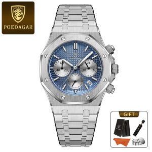 POEDAGAR Genuine Mens Watch Stainless Steel Strap Calendar Multifunctional 100% Waterproof Quartz Watch 926