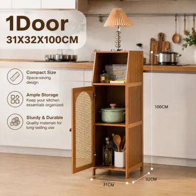 Bamboo Storage Cabinet Sideboard Rattan Retro Style Multifunctional Large Capacity With Drawer