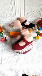 JN0852 JOANNE SLOP WEDGES SHOES KULIT MIX CANVAS 100%