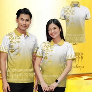 [1-3 วันมาถึง]เสื้อโปโลสำหรับผู้ชายไทย แฟชั่นไทย ลายดอกพุดตาน พิมพ์ ยูนิเซ็กส์เสื้อโปโล สบายๆ ระบายอากาศ รีโทรเสื้อโปโลผู้ชาย