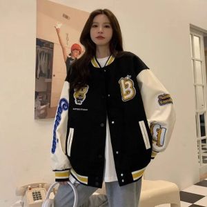 SWEATER JAKET BASEBALL WANITA PREPPY BEAR MURAH TERBARU