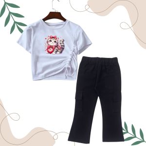 Setelan Katun Tematik Kartun Anak Perempuan 1-2 Tahun - Warna Pastel