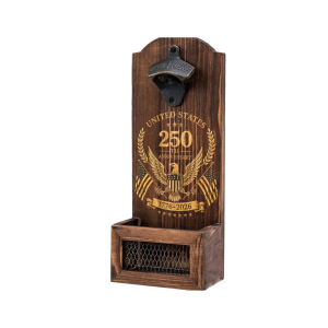 HOEXE wooden bottle opener with bottle cap catcher wall hanging space-saving metal thickened set cap automatic retro jewelry