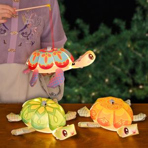BLESSFUL Cute Middle Autumn Festival Lantern Cartoon LED Light Festival Lantern Material Kits Antique Luminous Turtle-Shaped Paper Lanterns Moon Festival