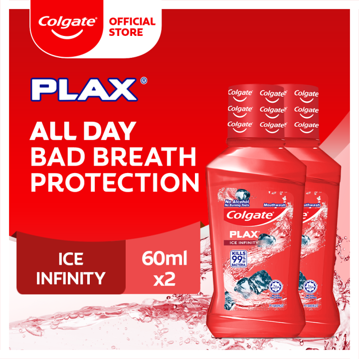 Colgate Plax Antibacterial Mouthwash Ice Infinity Intense 60mL, Pack of 2