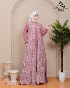 Meline Dress Gamis Cerutty Mix Brokat Kombinasi Swarovsky Mewah Kondangan | Acara Pesta Edisi 2026