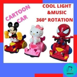🚘 Mainan Kereta Cartoon Spiderman Hello Kitty Mickey Cartoon Car Bump & Go Dengan Lagu & Lampu 🚘