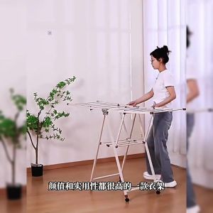 Foldable Clothes Drying Rack Height Adjustable Free Roller