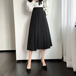 Ammin phong cách Hàn Quốc giữa Chiều dài dây kéo eo cao với váy có thắt lưng phụ nữ 2024 Mùa Xuân/Mùa hè đi lại giữa Chiều Dài Màu Trơn chuyên nghiệp A-line váy màu trơn thời trang váy xếp ly