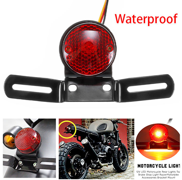 12V LED Moto Rear Lights Motorcycle Round Taillight Brake Stop