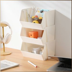 กล่องเก็บของ สวยงาม ภาชนะจัดเก็บ กันความชื้น ซ้อนกันได้ ของจิปาถะ ตั้งโต๊ะ ชั้นหลายชั้น ไม่ใช้พื้นที่