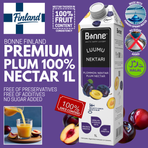 Bonne Finland Plum Nectar 1L | No Added Sugar High Fibre Finnish Juice | No Preservatives No Artificial Additives Halal