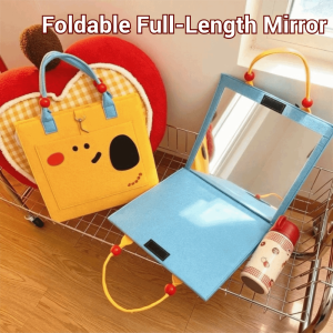 VALER Thoughtful Protection Foldable Full-Length Mirror Multifunctional Can Be Flat Can Be Stand Portable Folding Full-Length Mirror Practical Clear Color Restoration Cute Cartoon Makeup Mirror Dormitory