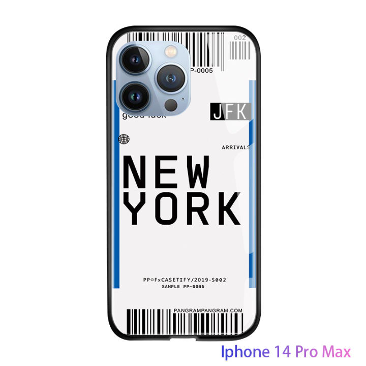 Hontinga Casing Case For iphone 14 14 Plus 14 Pro Max Case Creative Fashion  Travel Air Tickets Full Cover Casing Famous City Flight Ticket Shockproof 