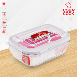 Hộp thủy tinh đựng thực phẩm chịu nhiệt COBACOOK hình chữ nhật dung tích 370ml- CBHL370