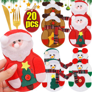 Christmas Knife Fork Cover Santa Claus Knifes Forks Cutlery Bags for Home Xmas Party Table DIY Craft Decoration