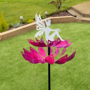SWEET LORD Rotating Garden Flower Fairy Sculpture Detachable Creative Wind Spinner Wind Rotator Iron Art Metal Windmill Spring Patio