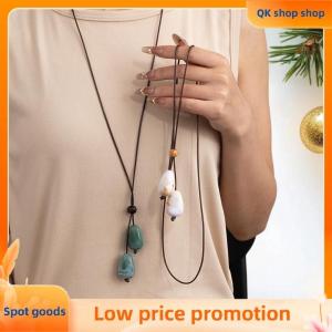 ✨QK shop✨ Elegant Long Oval Pendant Necklace New Chinese Style Forest System Simple Vintage Zen Fashion Design Jewelry Accessory