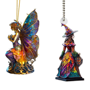 Car Rearview Mirror Hanging Ornament Universal Auto Interior Decoration Acrylic Halloween Witch Decor Gift Car Pendant