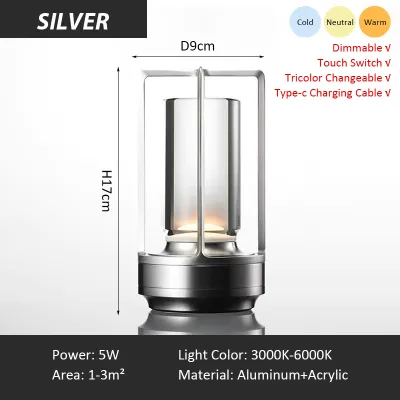 Portable Metal Table Lamp for Indoor Outdoor Rechargeable LED Lamp 3-Colour Infinitely Dimming Battery Powered Small Desk Lamp Restaurant Bedroom BarCoffee Shop Camping Light