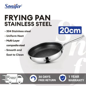 Sonifer Frying Pan Three layer Stainless Steel Non-Stick Honeycomb Coating Suit For All Stovetops