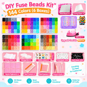 3D Fuse Beads DIY Craft Kit 44/144 Colors 2.6mm Perler Beads Pixel Art Puzzle Toy for Kids Girls 5+