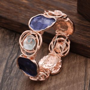 GENENIC Geometric Hollowing Out Colored Oil Rose Bracelet Enamel Elastic Buckle Elastic Flower Bangle Bangle on Hand Chinese Womens Hand Bracelet Gifts for Women Girl