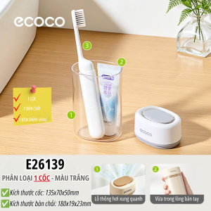 Bộ 3 món ECOCO thế hệ mới - Hộp đựng bàn chải du lịch tích hợp bàn chải gấp gọn cốc súc miệng kèm kem đánh răng cao cấp