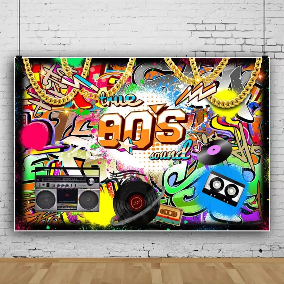 ♤ 80s Party Backdrop Disco Theme Retro Style Photo Backdrop 80's Birthday  Background Sign 90's Neon Eighties Photobooth Props