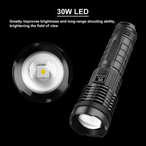High Power Flashlight Zoomable Waterproof 30W Tactical Torch Light 4Modes Super Bright Camping Lantern Work Lights