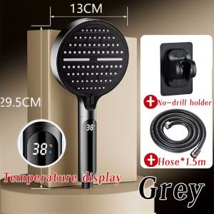 [✅SG Ready Stock] 6 Modes LED Digital Temperature Display Shower Head High Pressure Water Saving 13cm Large Panel 3D Massage Spray Nozzle