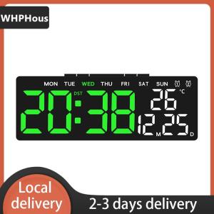 [COD] WHPHous Ship within 24 hours Digital Wall Clocks LED Alarm Clock Large Display Table Clock Wall-mounted Multi-functional Temperature Date Calendar Home 12 24H Voice Control Degital For Bedroom Living Room Home Decor