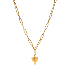 Vnox Fashion Gold Chic Heart Pendant Necklace Kwintas For Women  Paper Clip Chain Collar Jewelry