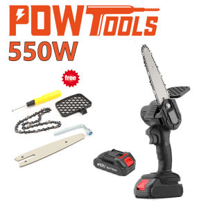 PowTools [Local Stock+COD] 6 inch Cordless Chainsaw Mini Handheld Electric Chain Saw with Rechargeable 1500 mAh Battery + US Plug Charger for Tree Trimming Branch Wood Cutting