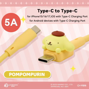 (66W/5A)100% Authentic Sanrio Hello Kitty PD Fast Charging Cable Melody Type-C to Lightning Type-C to Type-C for iPhone15/16/17 Kuromi IOS Android Smartphone Pompompurin MYCH3