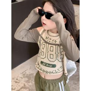 ​REALSELF เสื้อผ้าเด็กผญ เสื้อแขนยาวเด็กผญ ดีไซน์ปาดไหล่เก๋ๆ สไตล์เกาหลีเสื้อเชิ้ตแขนยาวผ้าฝ้ายใส่สบายสำหรับเด็กผู้หญิง231230