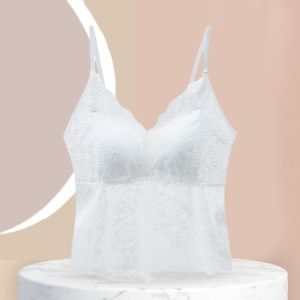 QIWANBA19 พร้อมเบาะรองหน้าอก ชุดชั้นในลูกไม้ ทรงเข้ารูป ไม่ทิ้งร่องรอย ชุดเอี๊ยมแบบมีสายรัด ระบายอากาศได้ แฟชั่นสตรีท ท็อปส์ซูแบบครอป ฤดูใบไม้ผลิฤดูร้อน