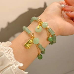 1PC Chinese Style Glass Bead Bracelet Bamboo Knots Fashion Girl Wrist Jewelry Retro Green Bamboo Joint Beaded Bracelets Jewelry Gift