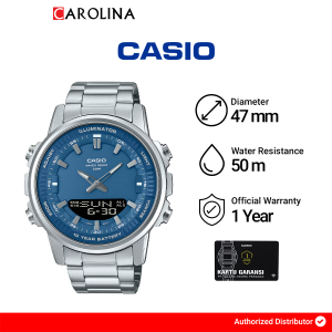 Jam Tangan Pria Casio AMW-880D-2A1 Blue Dial Stainless Steel Band