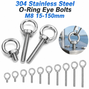 INEXTIN 304 Stainless Steel Eye Bolts Heavy-Duty M8 15-150mm O-Ring Extended Bolts Professional Rust Prevention Lifting Bolts Eyelets Lifting Marine Etc.
