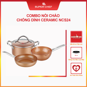 Com Bo Nồi Chảo Chống Dính Ceramic Super Chef An Toàn Tiện Lợi Không Bong Tróc NCS24