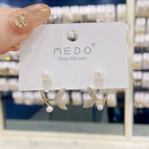 PrettySet 2022 New Korean Zircon Fishtail Pearl Geometric Earring Irregular Stud Earrings For Women Girls Jewelry Gift