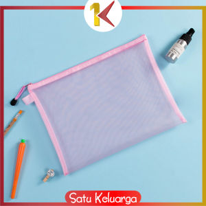 SK-A111 Tempat Pensil Jaring Transparan Zipper Bag Penyimpanan Serbaguna / Pouch Tas Alat Tulis Anak