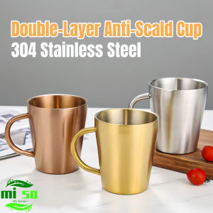 304 Stainless Steel Double-Layer Anti-Scald Cup with Handle Coffee Beer Tea Drinking Water Cup