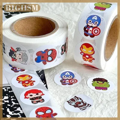 BIGHSM 500 cái cuộn Avengers CuộN Sticker phim trang trí sticker tròn Hulk thép sắt người đàn ông đính Quà Tặng trẻ em