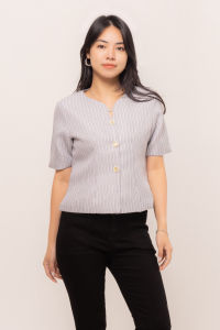 RIMINI - Atasan Berlengan Pendek Wanita Formal Button Tweed Size XS-XL - Filberta Top CO7022
